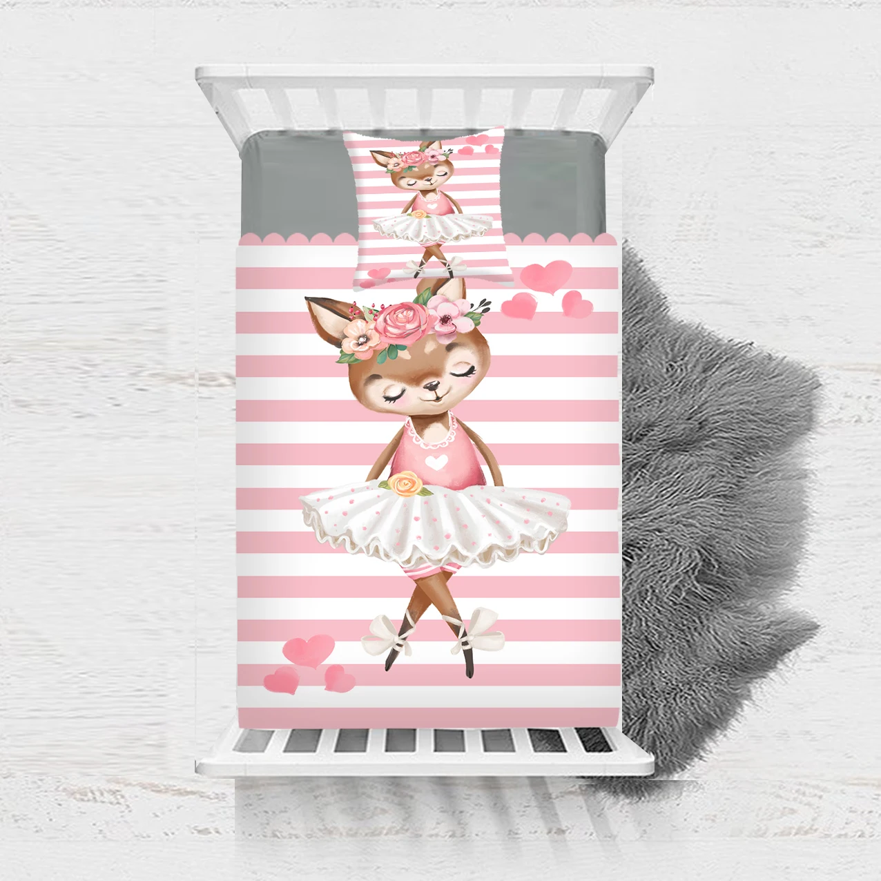 Else 2 PcsPink Lines Dancer Ballerina Fox Girl 3D Print Cotton Satin Single Bedspread Bed Cover Gift Combine Pillow Cover