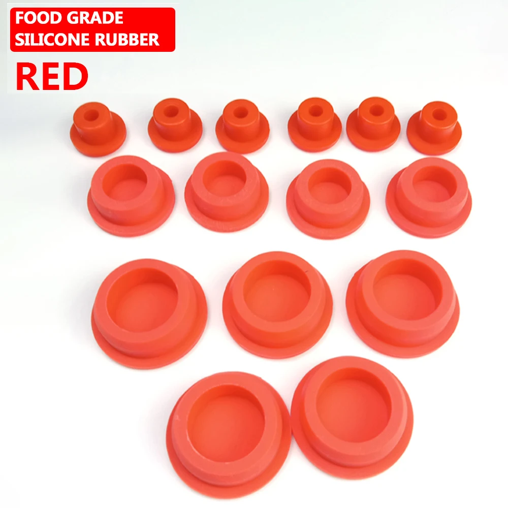 Red 13mm to 48mm Food Grade Silicone Rubber Round Hole Plug Blanking End Cap Tube Pipe Stopper T Inserts Cover Seals Dust-proof