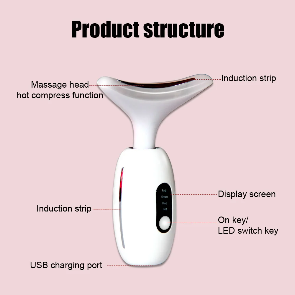 Facial Neck Massager 3 Colors Led Photon Therapy lifting Wrinkle Removal Beauty Device Reduce Double Chin Skin CareTool