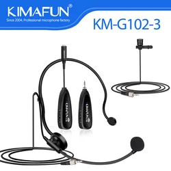 KIMAFUN Wireless Microphone 2 IN 1 Lapel and Headset Set Tie Clip Lavalier Mic Vlog YouTube Live Streaming Conference Teaching