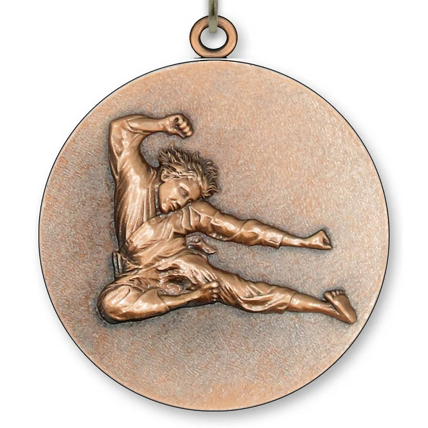 Large Metal Karate Bronze Medal - 6,4 cm - with belt size 2,2cm x 80 cm - Choice of Ribbon Colours.