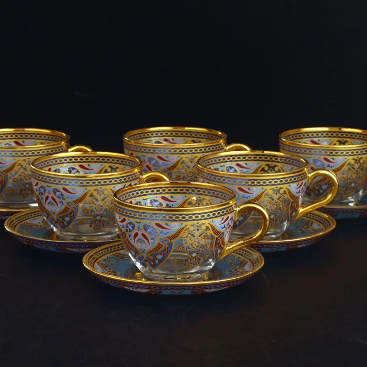 

Real Gold Embroidered 12 Piece Tea and Coffee Cup Set, Glass Cups Authentic Ottoman Handmade Patterned Stylish Gift 238ml