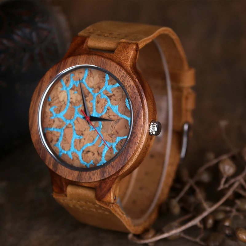 Relojes de madera con personalidad creativa para hombres de negocios, reloj de pulsera de madera de cuarzo con esfera grande a la moda, reloj de pulsera con correa de cuero Premium de lujo