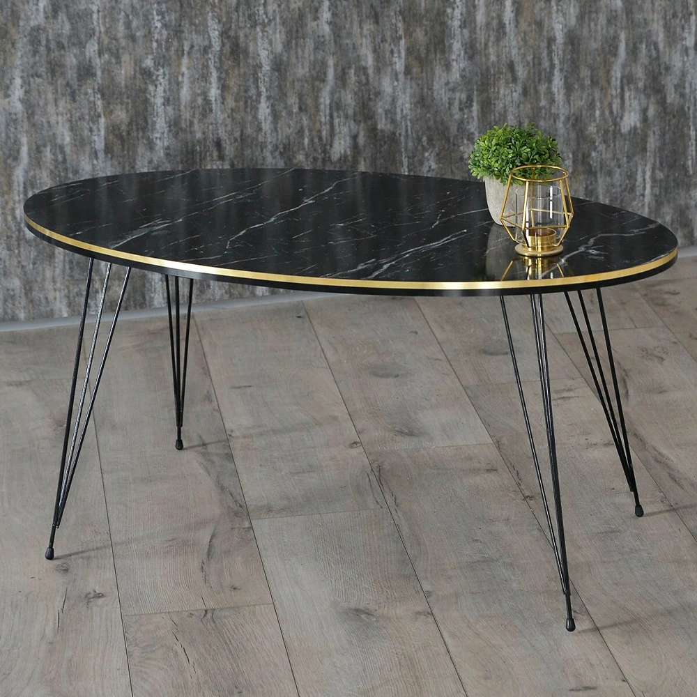 Modern Center Table Metal Wire Leg Assembled Center Table Tea Coffee Service Table Ellipse Living Room Table - Colour Options