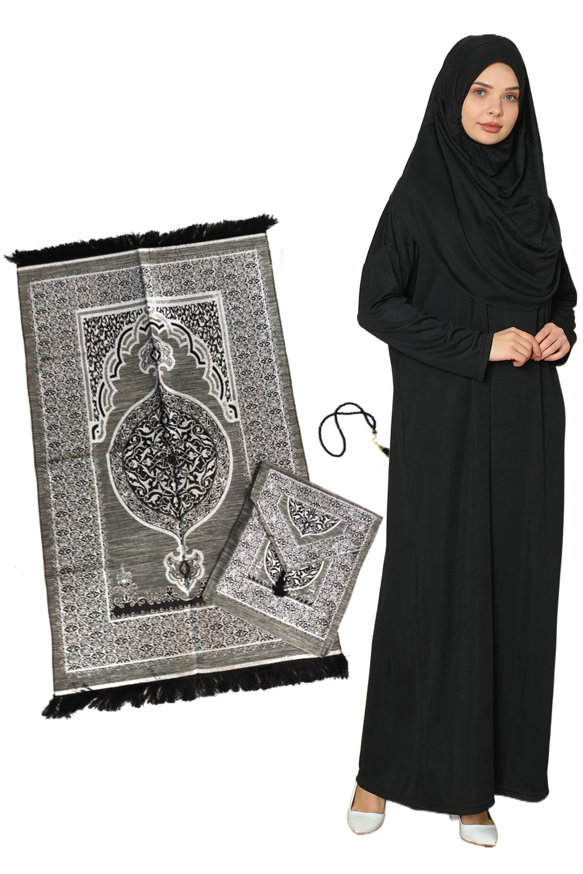 Turkey Muslim With Bag Prayer Dress Prayer Rug Rosary Beads Set Gift Hijab Long Abaya Islamic Clothes Full Cover Eid Ramadan