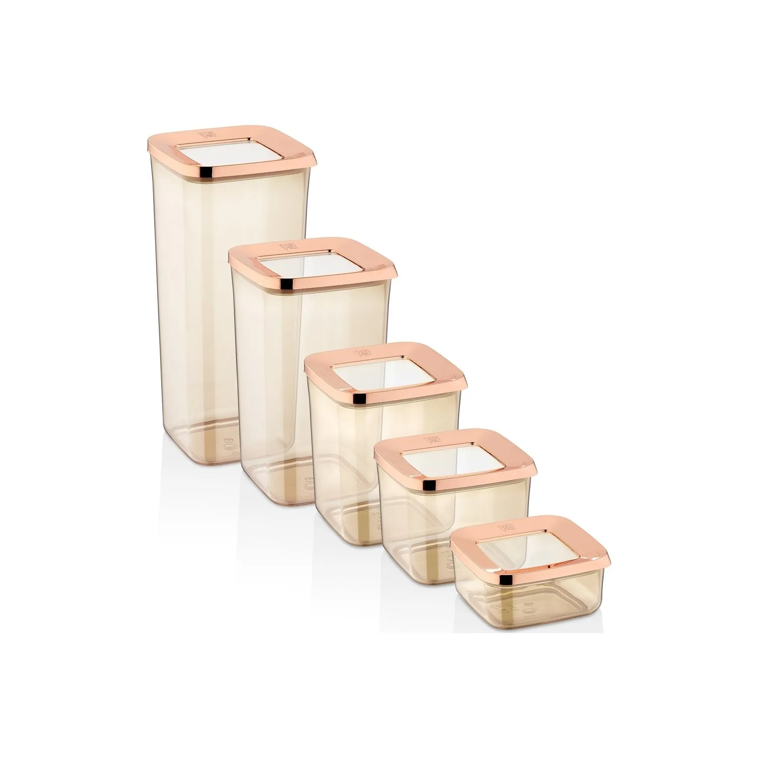 Square Storage Container Şefaf Copper Color Pasta Lentils Beans Storage 5li 1700 ML + 1200 ML + 900 ML + 700 ML + 250 ml