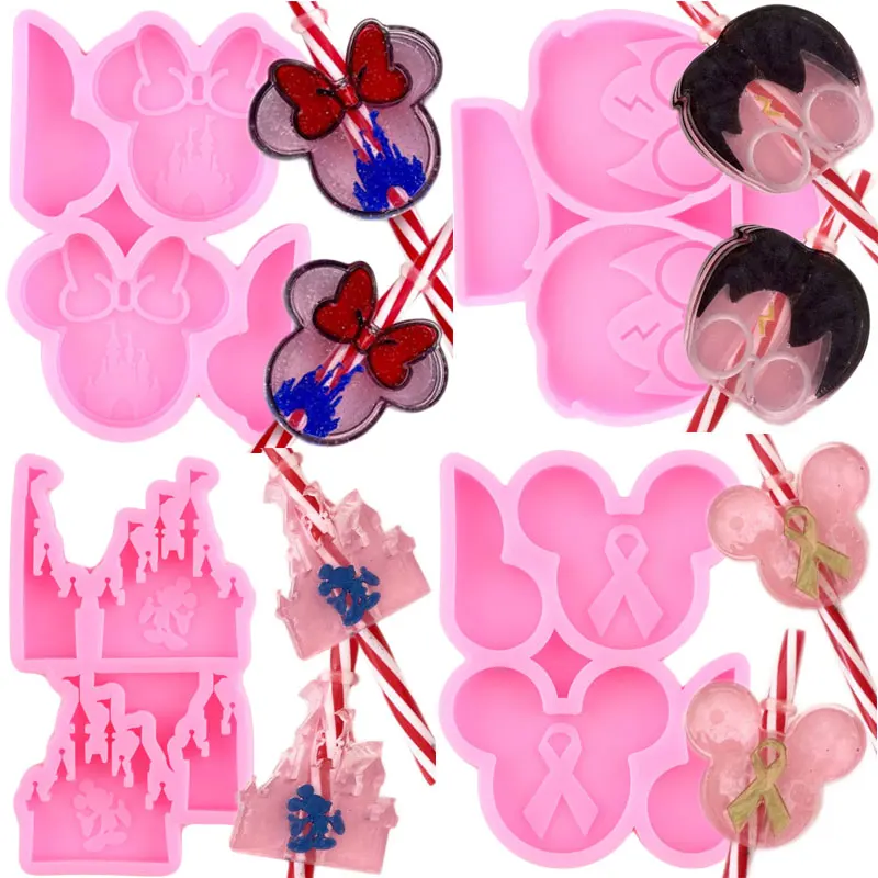 3D Castle Magic Boy Straw Topper Silicone Mold Mouse Head Bows Chocolate Candy Jelly Fondant Molds DIY Cake Decorating Tools