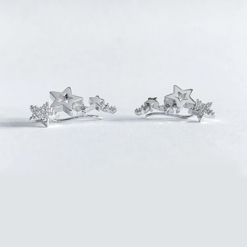 Shiny Star Stud Earrings with Zircon, Women's Elegant Gift