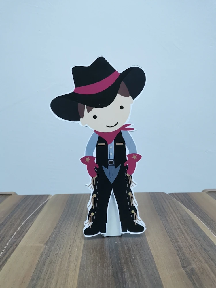 Black Cowboy Foam-board Cutout Standee with Cardboard Stand, Kids Birthday Decoration, Little Cowboy Concept Party Supplies