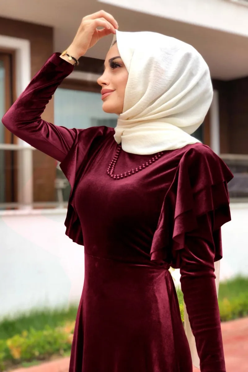 ロングドレスベロアドレスイスラム教徒トルコの服秋衣服モロッコカフタンモロッコポットタジン3アバヤhijabiローブ