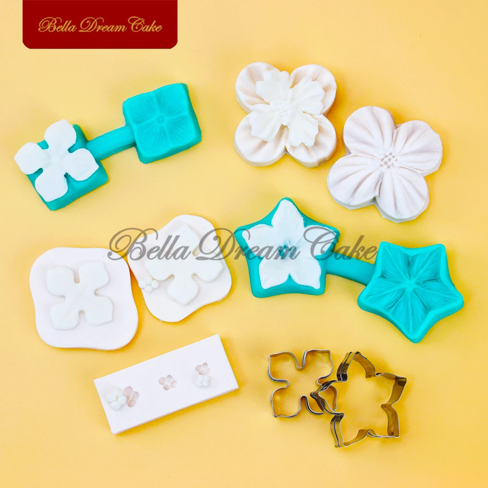 6 Style Hydrangea&Petunia Petal Silicone Veiner Mold Stainless Steel Cutter DIY Fondant Clay Mould Cake Decorating Tool Bakeware