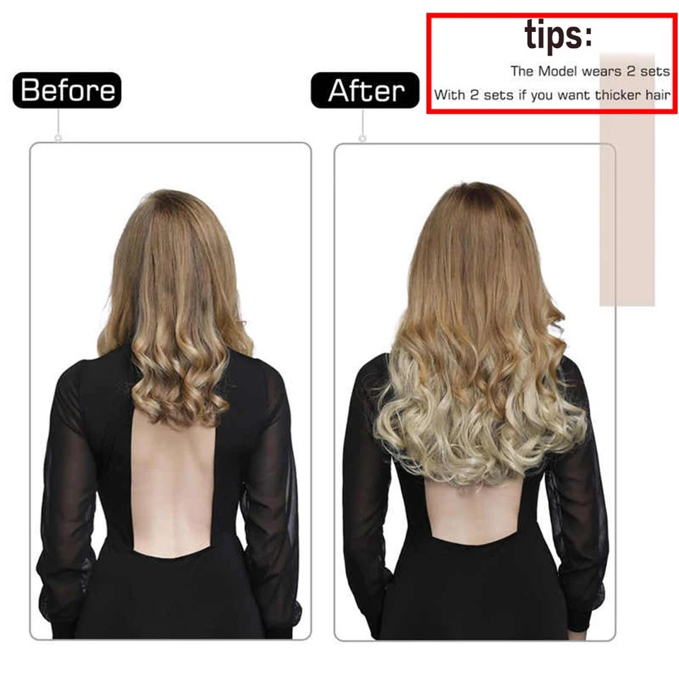 Extensión de cabello sintética MERISIHAIR sin clip, con hilo invisible, lisa, negra y rubia, una pieza 3