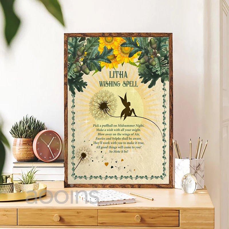 LITHA WISHING SPELL Vintage Prints Solstice Ritual Wheel of the Year Book of Shadows Poster Canvas Painting Wall Art Decoration