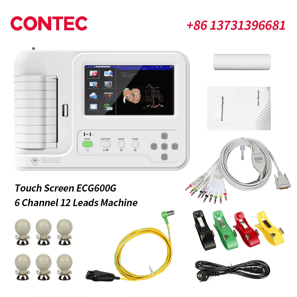 CONTEC ECG600G Touch Screen Digital Electrokardiograph 6 Channels 12 Leads EKG Monitor with Thermal Printer