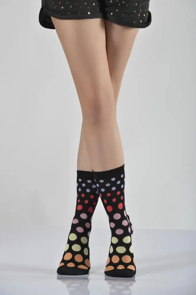 Idilfashion Women 'S Colorful Polka Dot Socket Socks-Black-B-ART015 (3'LÜ PACKAGE)