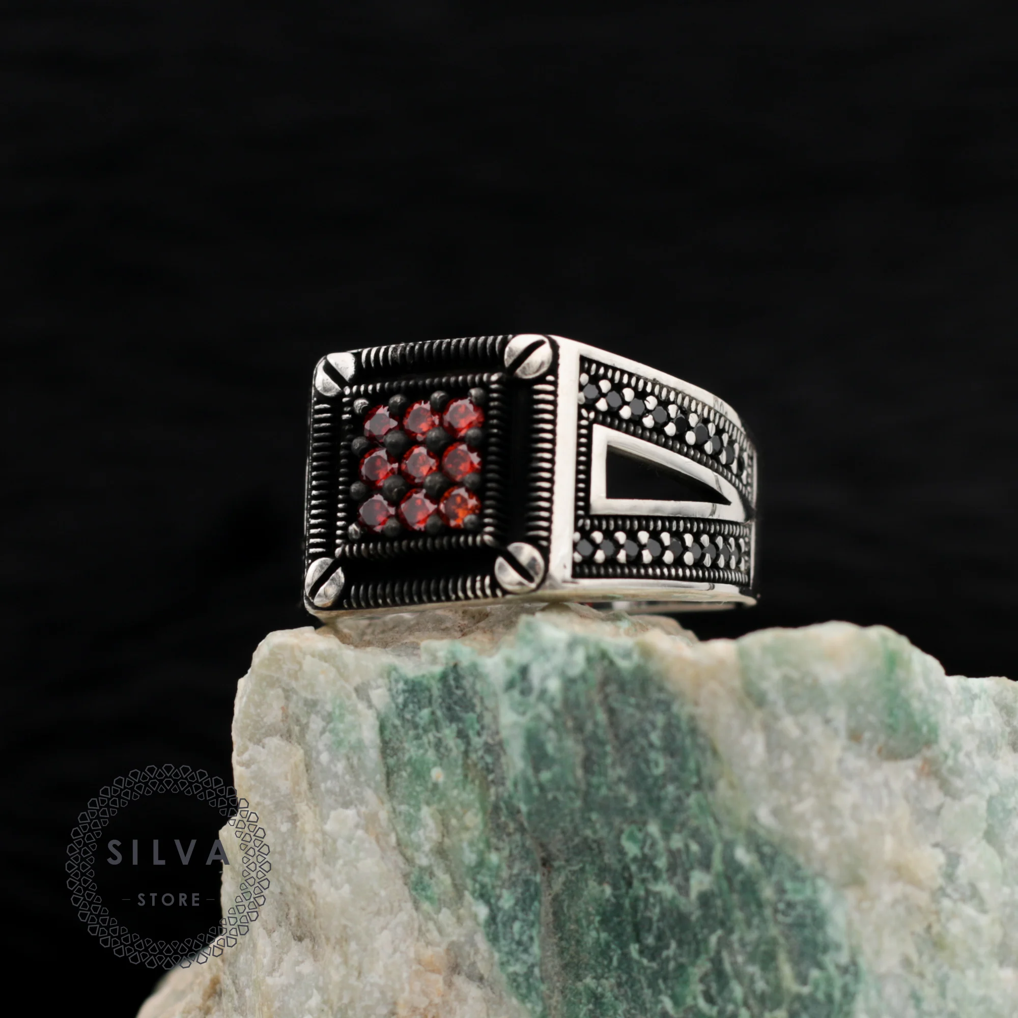 Original 925 Silver Men's Ring With Zircon Stones. Turkish Man Jewellery Male Gift Color Can Be Selected All Sizes Available