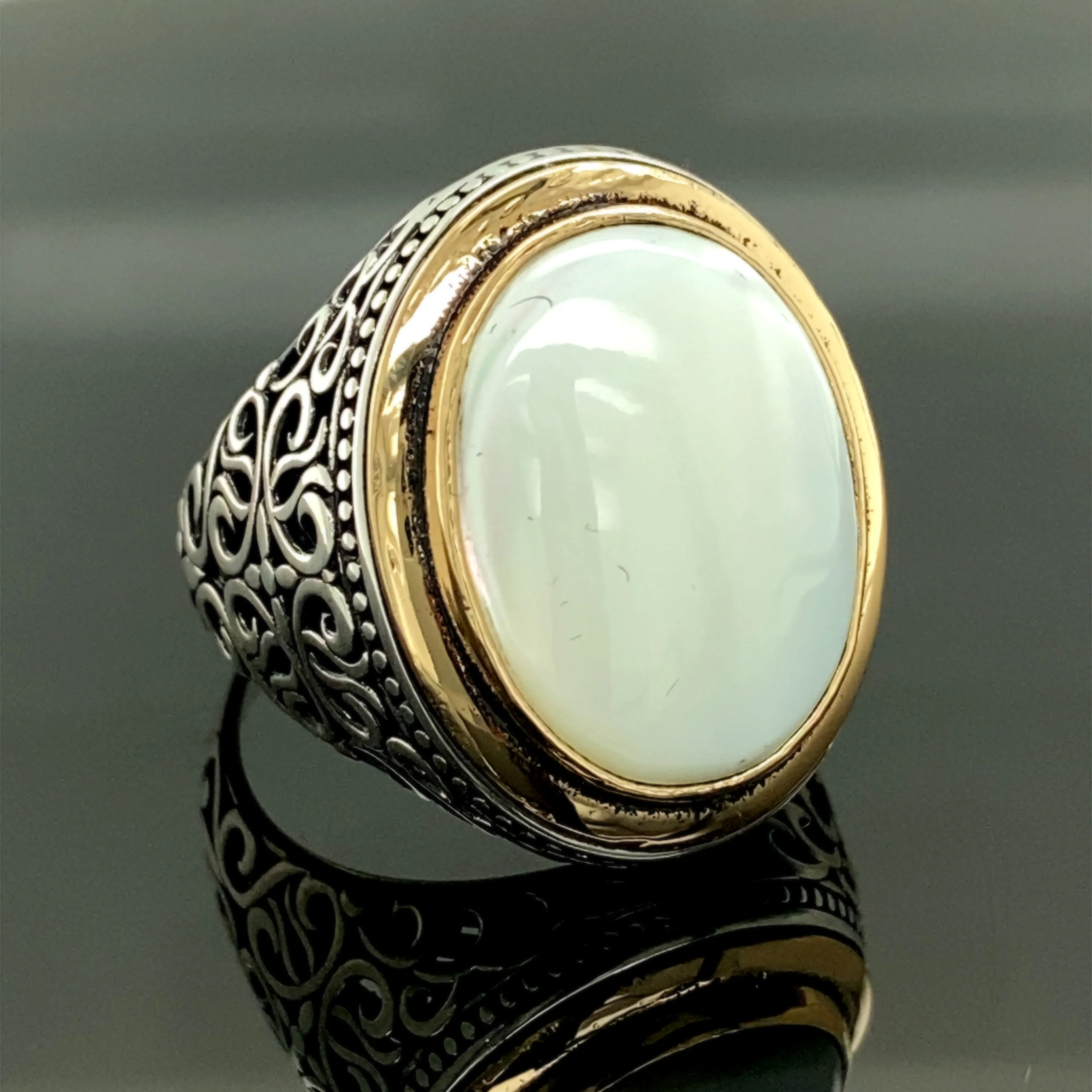 

Nacre Ring, Oval Sterling Silver Ring , White Gemstone Ring , Turkısh Handmade Ring , Gift for Him, 925k Sterling Silver Ring