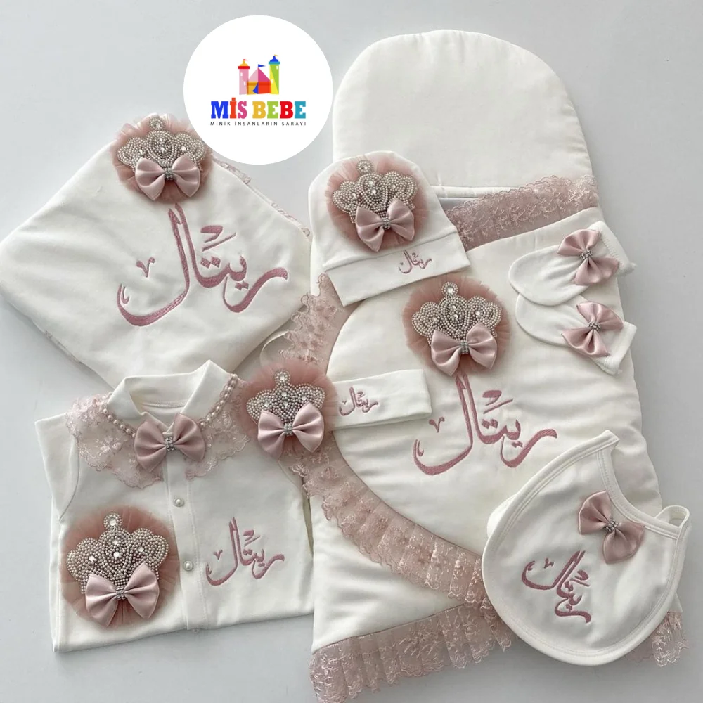 Luxury Newborn Baby Girl Layette Set - Personalized Hospital Outfit with Crown and Lace