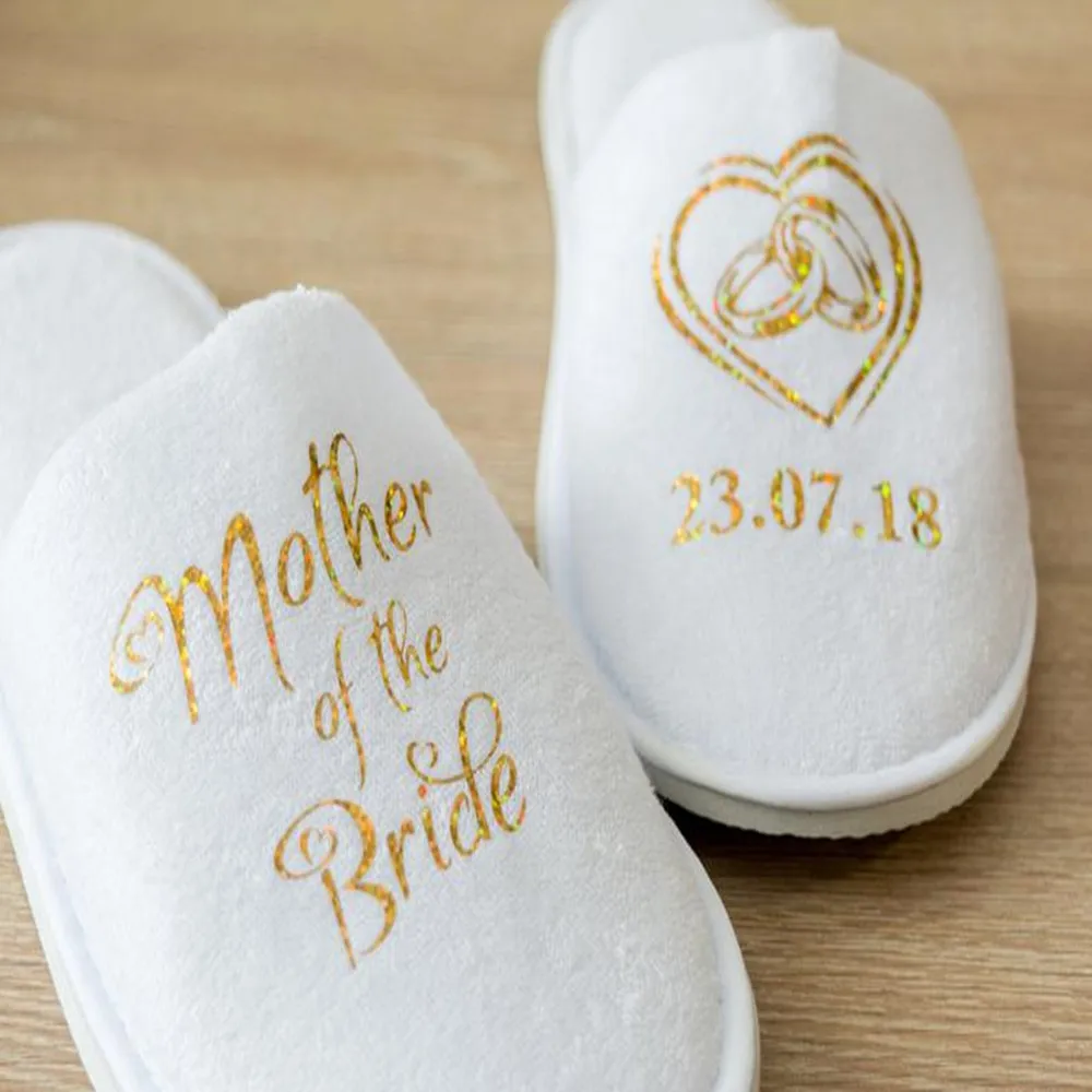 Zapatillas de boda personalizadas para fiesta nupcial, regalo de dama de honor para novia, madre de la novia/novio, lámina de oro rosa, brillo dorado y plateado