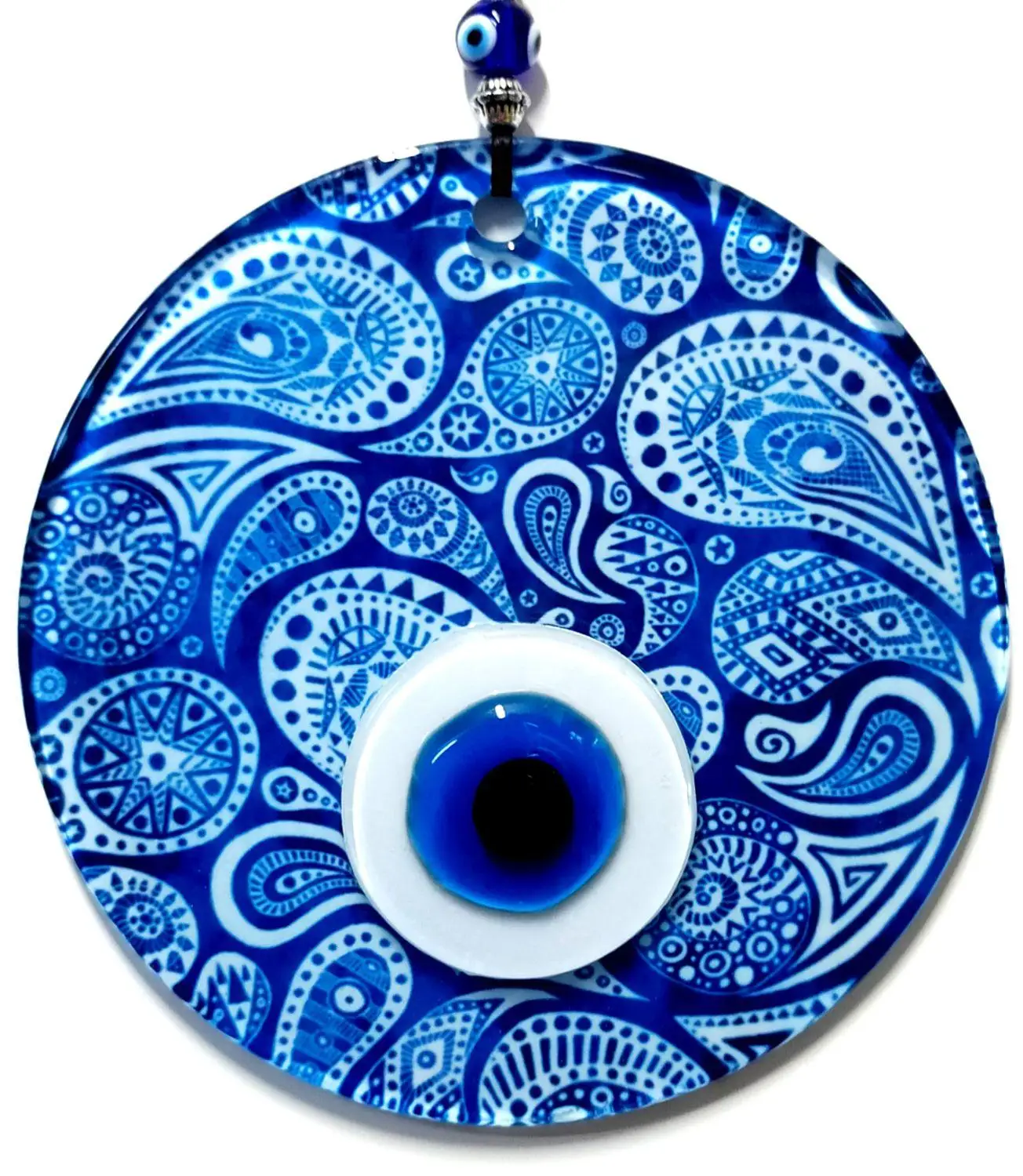 Blue White Glass Evil Eye Bead, Handcrafted Glass Wall Ornament, Evil Eye Souvenir