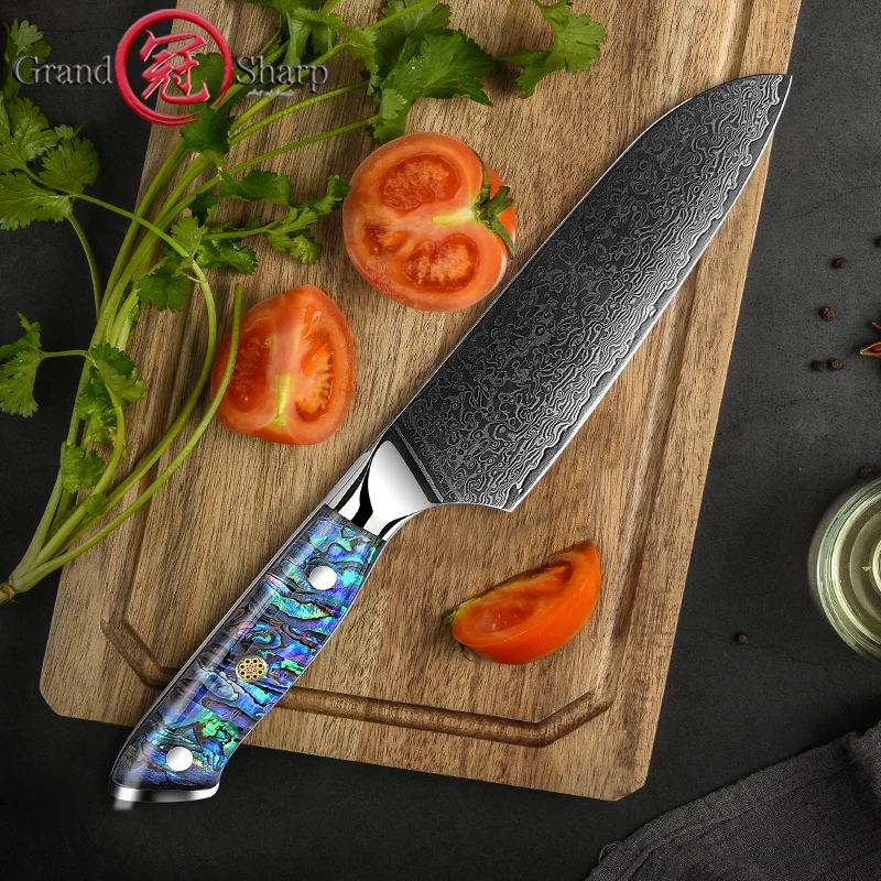 Grandsharp Damascus Kitchen Knives Japanese Santoku Knife 67 Layers Damascus Steel Professional Cooking Tools Sushi Sashimi