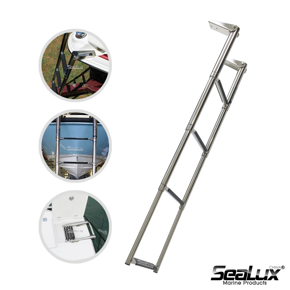 Sealux 4 Steps Stainless Steel 304 Telescoping Drop Ladder Over Platform passed 400h salt spray test