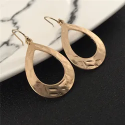 New Fashion Summer Simple Design Casual Women Drop Earrings Gold Color Water Drop Shape Hollow Earrings