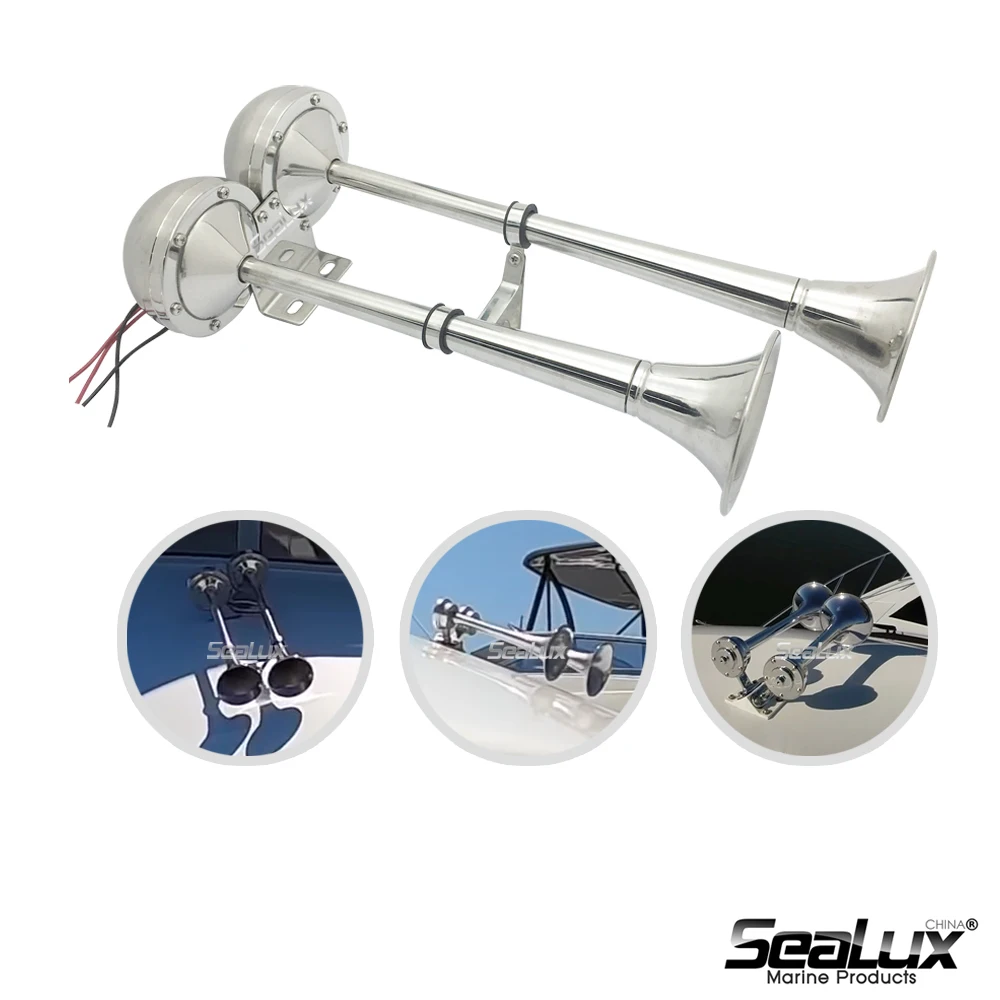 Sealux Marine Twin Horn Stainless Steel 304 High and Low Tone for Boat Yacht