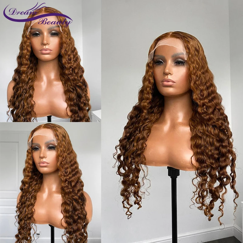 Wig Rambut Manusia Warna Coklat Madu 13X4 Wig Renda Depan Gelombang Dalam 4X4 Wig Penutupan Renda untuk Wanita Rambut Manusia Rambut Remy Brasil