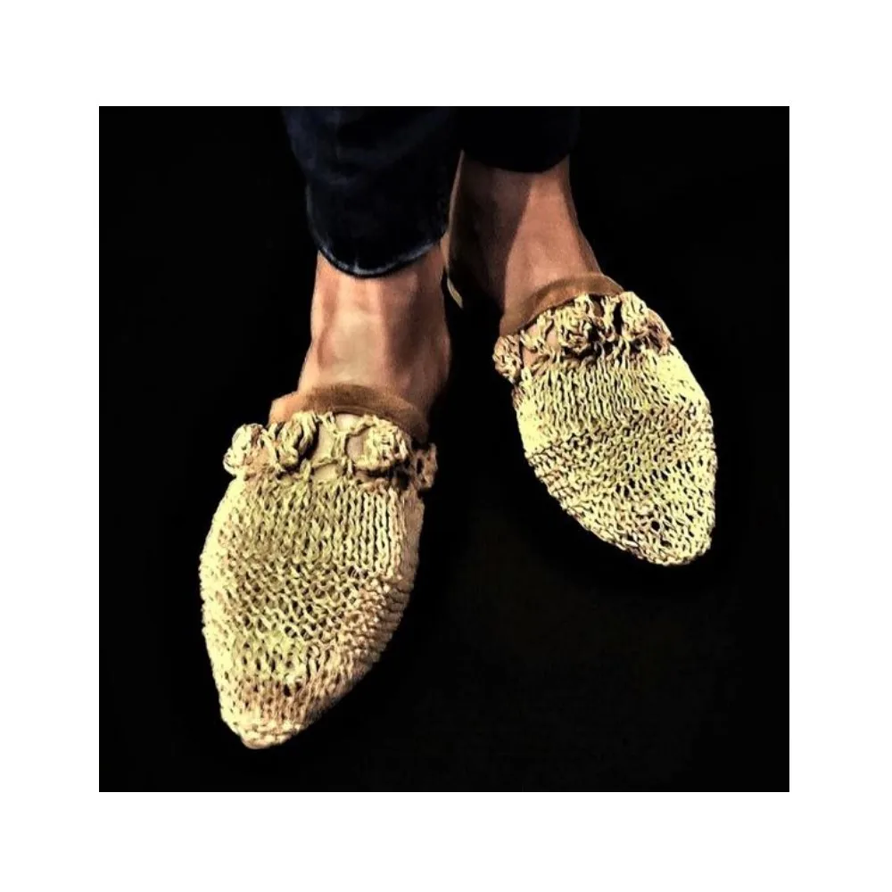 SRO Design Suede Raffia Babouche Slippers-Khaki Camel Red Creative Organic Chic Elegant Gracious Stylish Classy