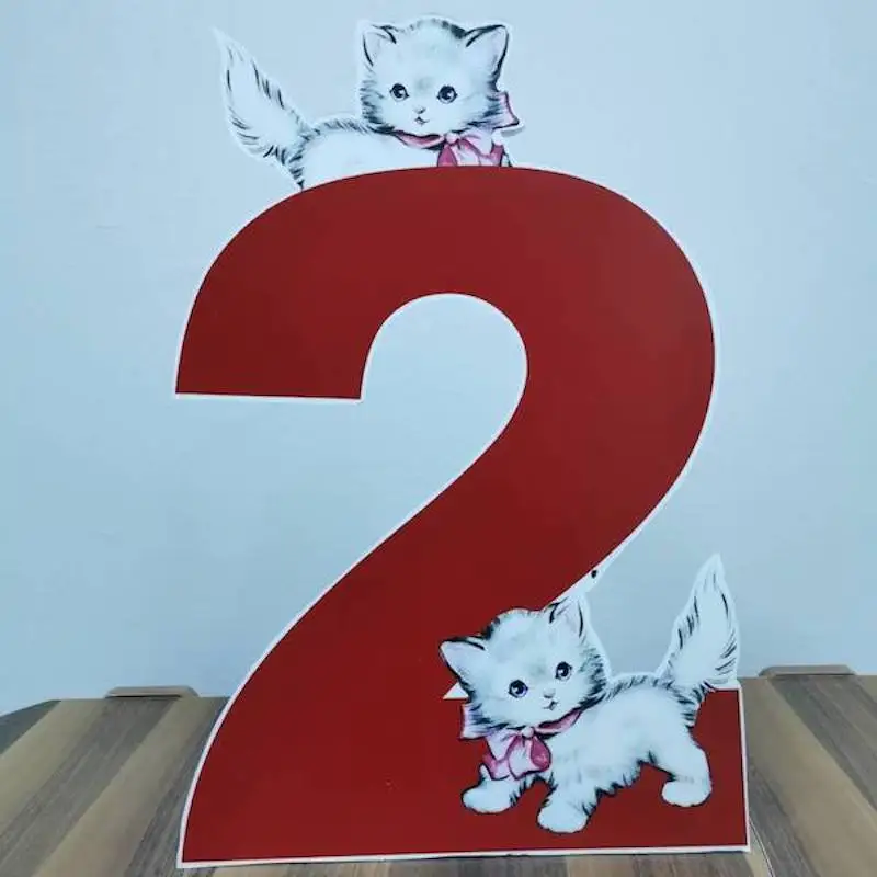 Two with Cats Foam-board Cutout Standee with Cardboard Stand, Kids Birthday Decoration, Concept Party Supplies