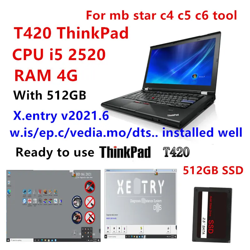 

2021.06v xentr-y latest MB star C4/C5 software DTS monaco /vediamo/DAS/EPC/WIS with 512g SSD with T420 i5 4G Laptop ready to use