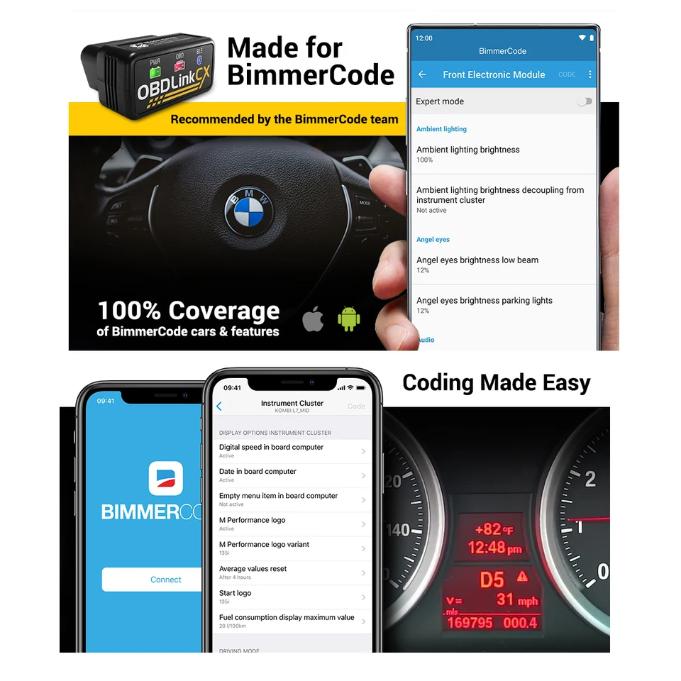 OBDLink CX - Bimmercode Bluetooth 5.1 BLE OBD2 アダプター用に設計 OBDLink CX - Bimmercode Bluetooth 5.1 BLE OBD2 アダプター用に設計
