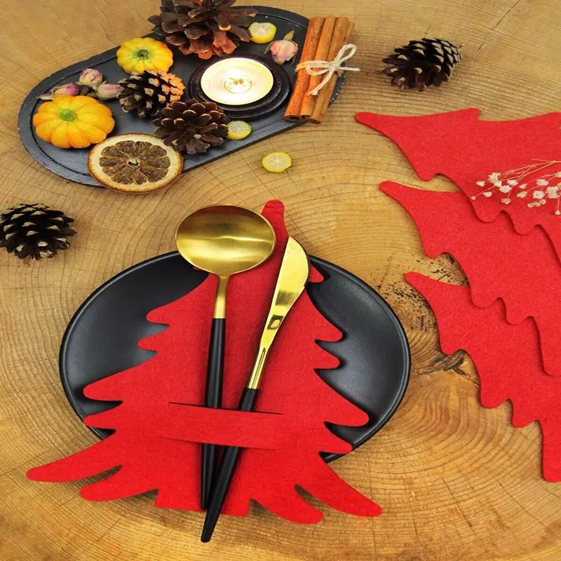 Decorative Pine Tree Cutlery Cutlery Felt Napkin 6 Pieces Red Green Merry Christmas Table Decorations Table Decoration New Year