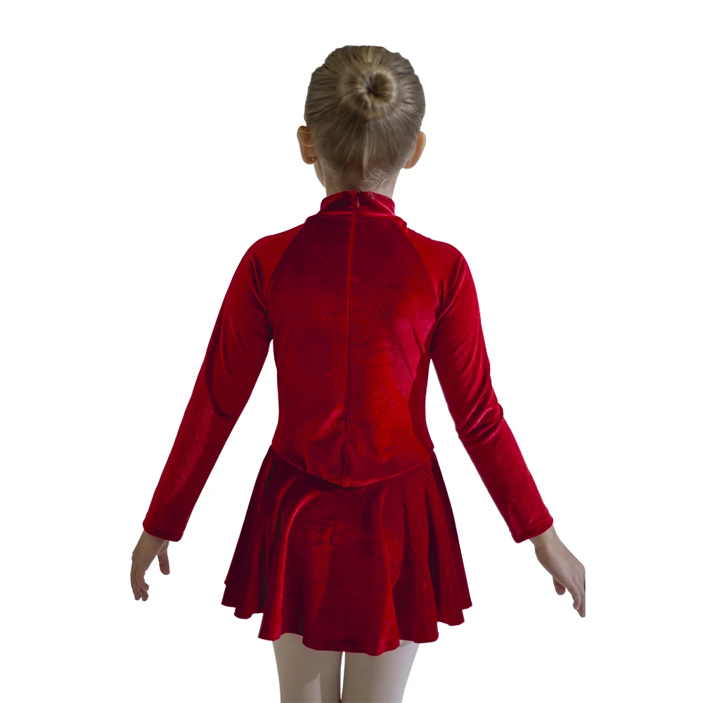 Ice Skating Velvet Long Sleeve Dance Leotard Dress Skirts Girls Dancing Outfit Warm Winter Dancing Clothes