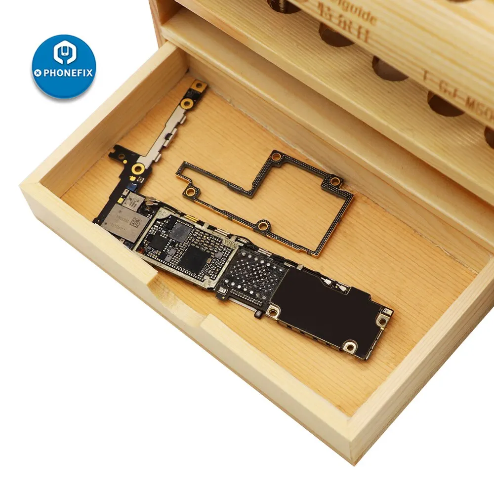 Caixa de armazenamento quadrada multifuncional, de madeira para placa mãe de iphone, parafusos, recipiente de armazenamento, ferramentas de reparo de celular, 1 peça