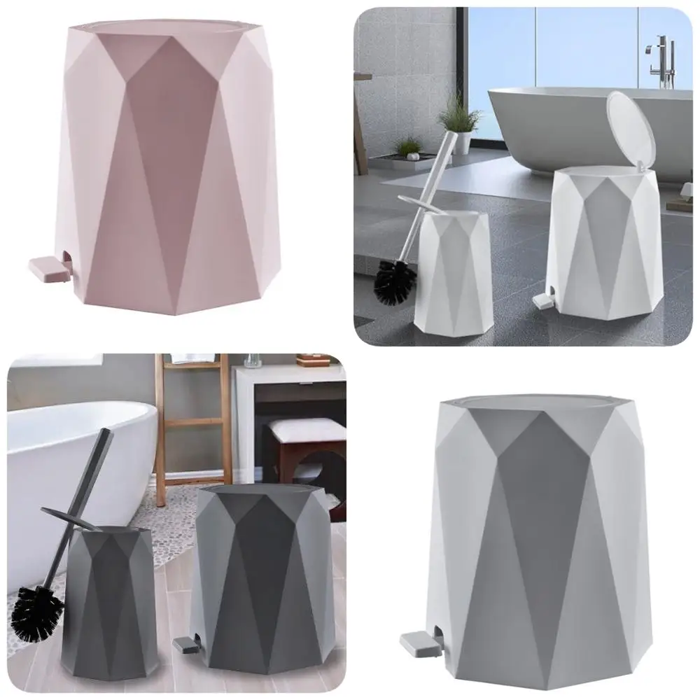 Luxury Bathroom Accessories Set Of 2 (Plastic 5lt Dustbin And Toilet Brush) Washroom Tool Garbage Dustbin Waste Bin Home Rubbish