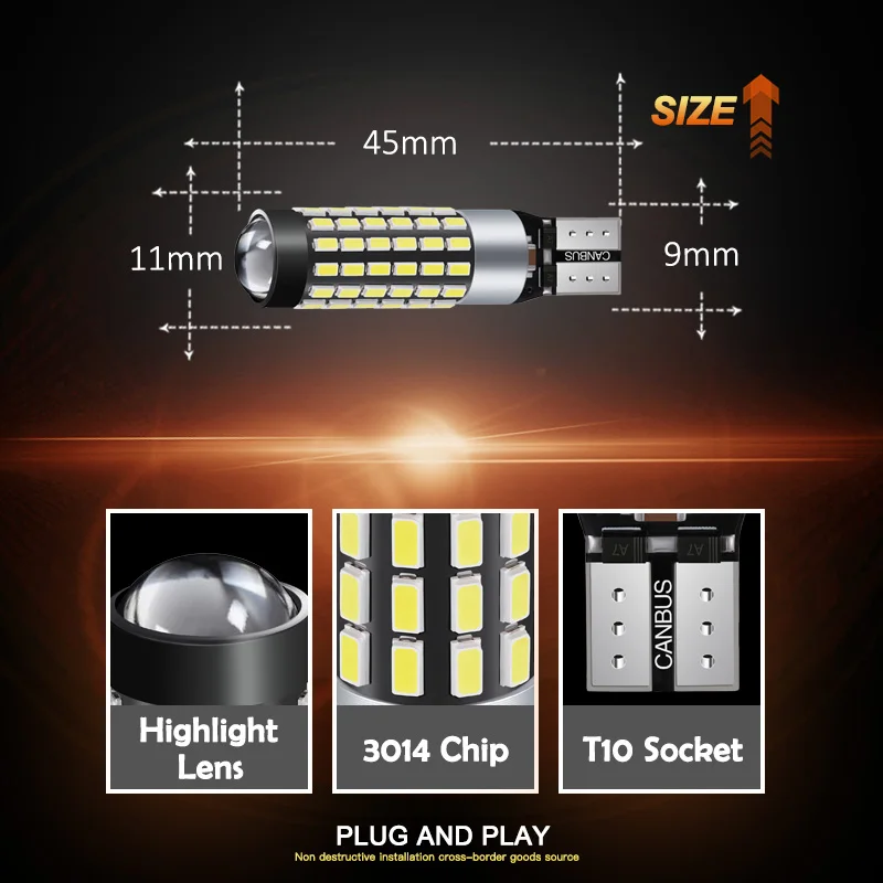 Jiachi 2pcs T10 W5W Led Light for Car High Power 3014Chip 78SMD No Error 168 194 501 CANBUS Auto Bulb 12V Parking Reverse Lamp