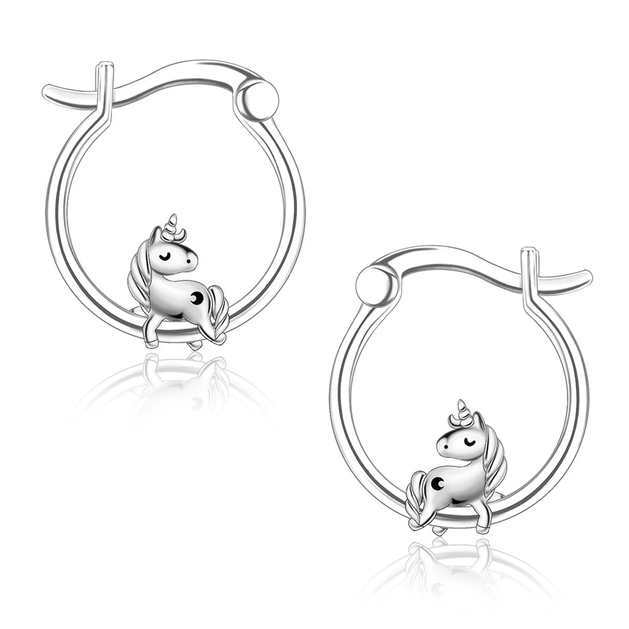 Rongwo Unicorn Stud Earring Girl Trendy Cute Jewelry Wedding Party Silver Plated Small Animal Round Earrings Clip for Women Gift