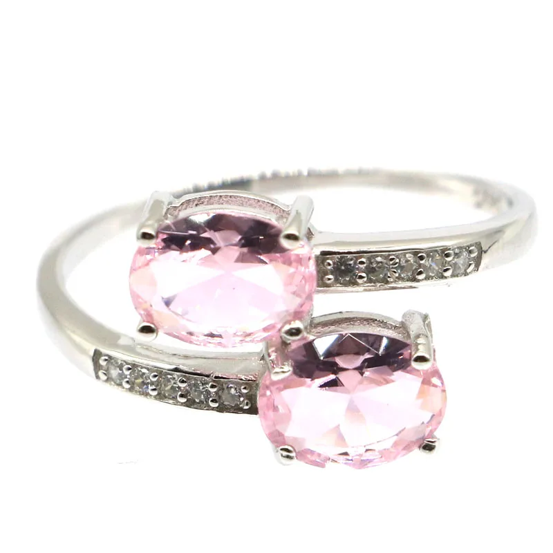 

Buy 2 Get 1 Free 15x12mm Jazaz 2.4g Pink Kunzite Pink Tourmaline Natural CZ Women Wedding Real 925 Solid Sterling Silver Rings