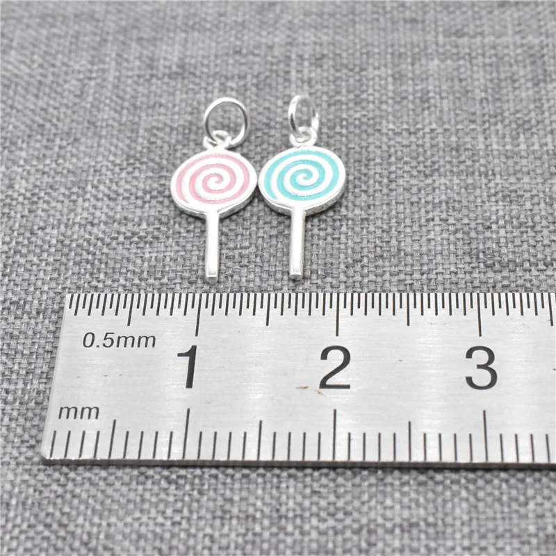 2pcs of 925 Sterling Silver Lollipop Charms with Pink Green Enameled for Bracelet Necklace