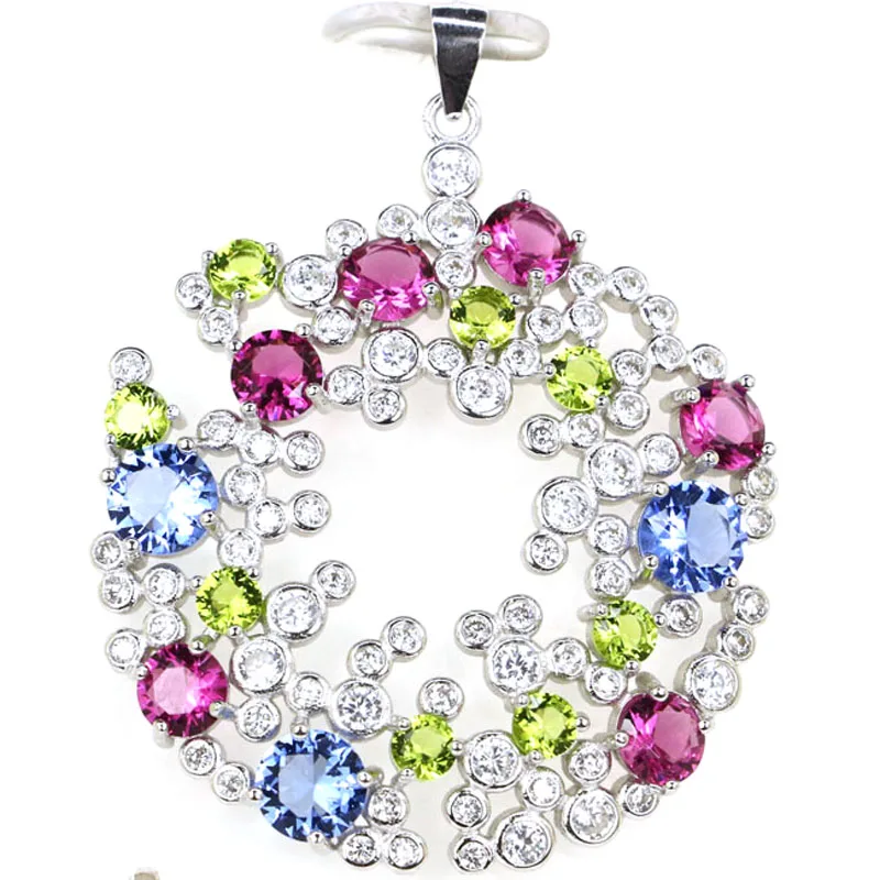 

925 Solid Sterling Silver Pendant Deluxe 8.3g Golden Citrine Pink Tourmaline Green Amethyst Violet Tanzanite CZ