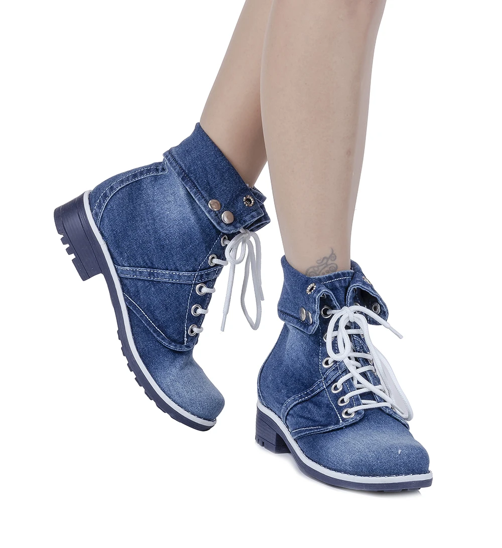 Jeans Shoes Handmade Blue Denim Boot Lace-Up Stone Women's Sneakers Birthday gift for your love / Women's shoes, denim shoes