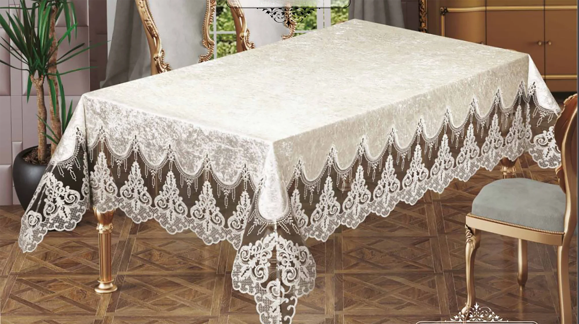 Ezgi Velvet Fabric French Guipure Luxury Table Cloth Party Special Occasion Home Decor Rectangular Dining Hotel Wedding