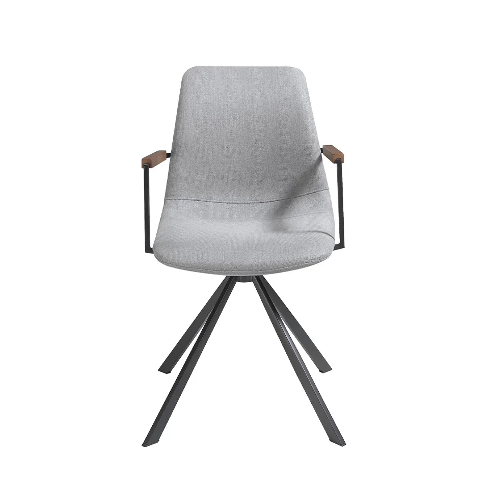 4105 chair Angel Cerdá-fabric upholstered swivel chair with black steel legs and walnut wood armrest