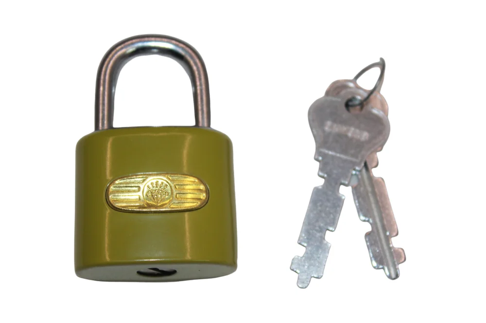 Diamond Brand Vintage Padlock Lock with 2 Keys, Yellow , Original Collectible