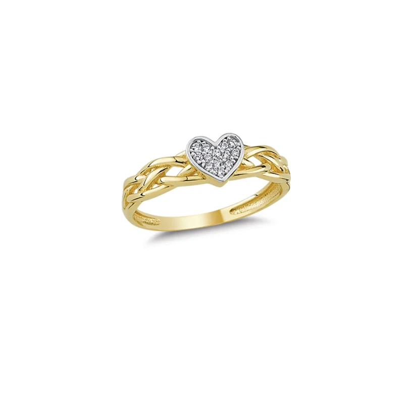 14K Solid Gold Ivy Design Love Ring for Women Heart Ring