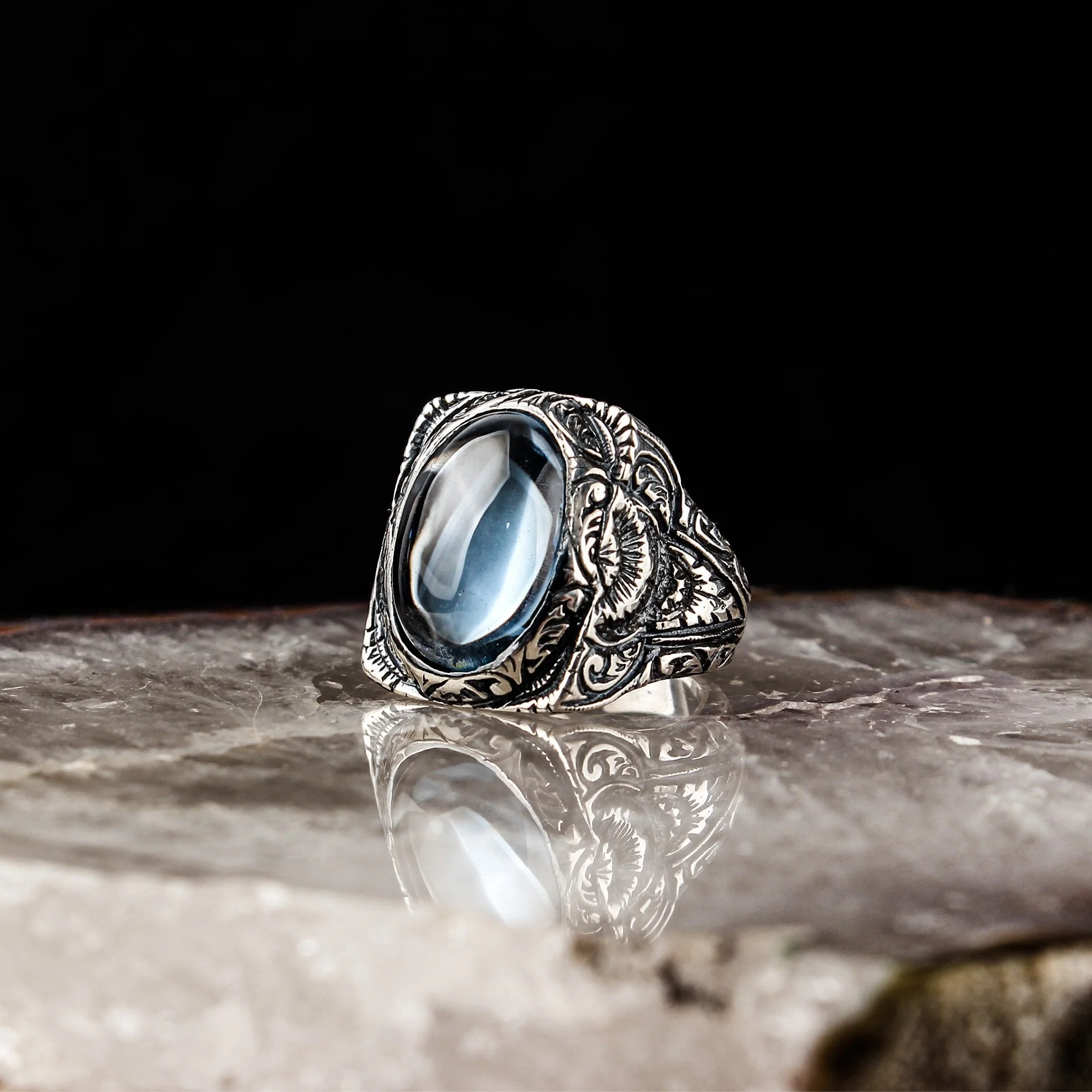 Mens Ring 925 Sterling  blue topaz stone  silver  Gemstone Men Rings Male Jewelry Rings For Men Women `s Rings Men Jewelry free