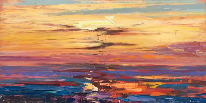 Orange Red sunset sky Impressionist abstrac oil Painting Hand Painted Wall Art Picture Living Room Home Decoration wall paper