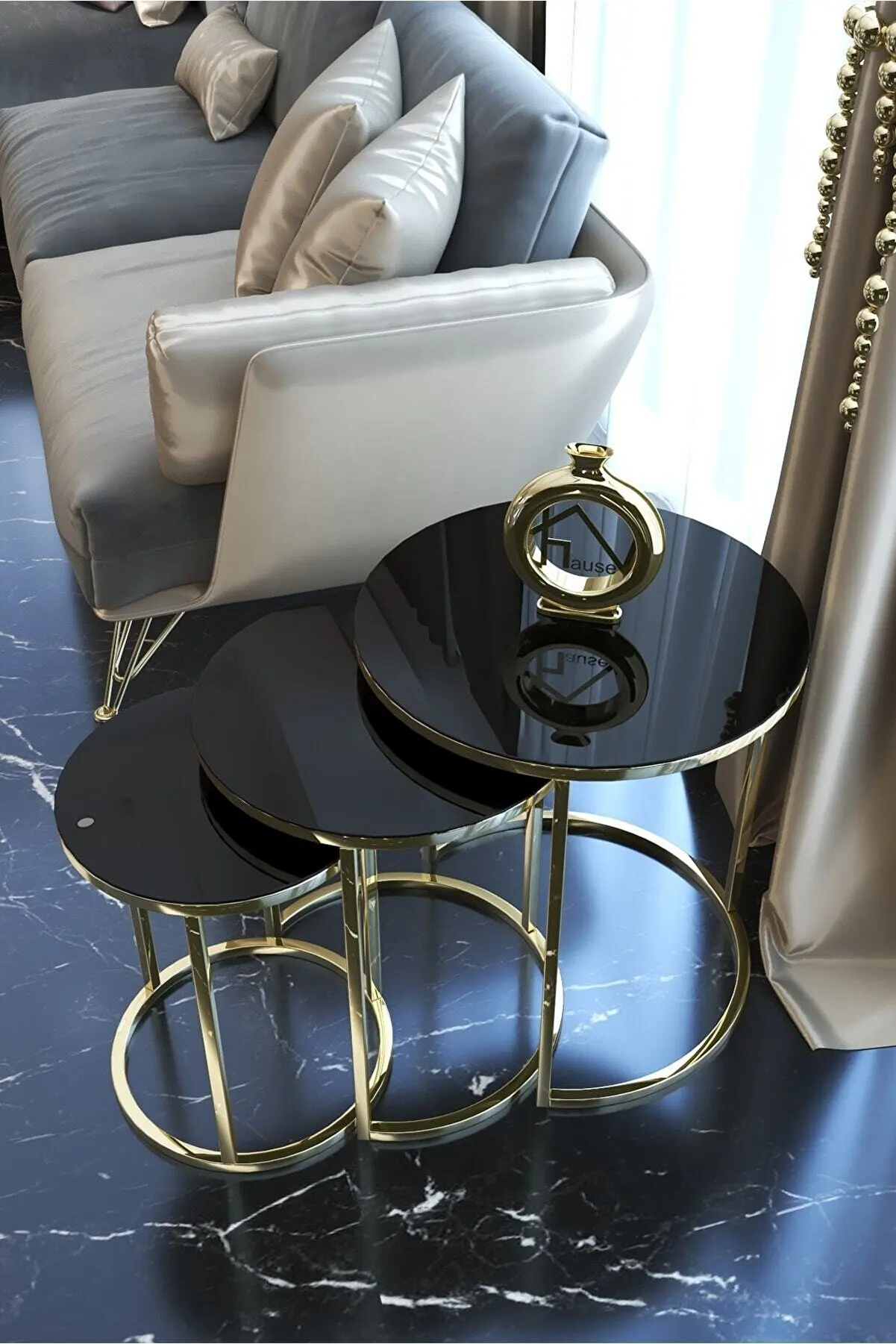 Gold Metal Nesting Table Unbreakable Glass 3 Piece Scandinavian Side Table Furniture Tea Coffee Service Table Round Living Room Bedside Table